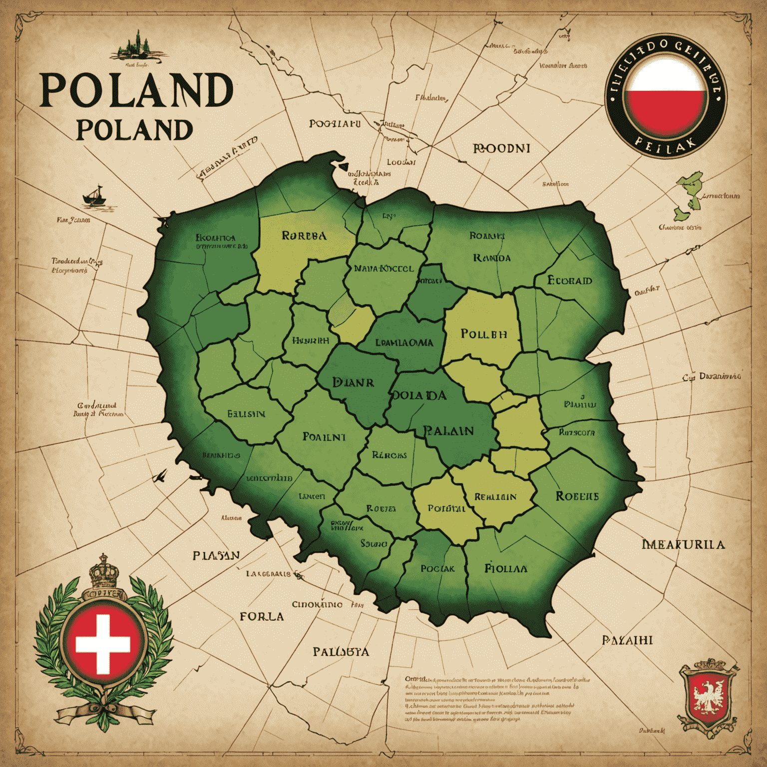 Logo Hidden Gems of Poland przedstawiające mapę Polski z zaznaczonymi ukrytymi skarbami