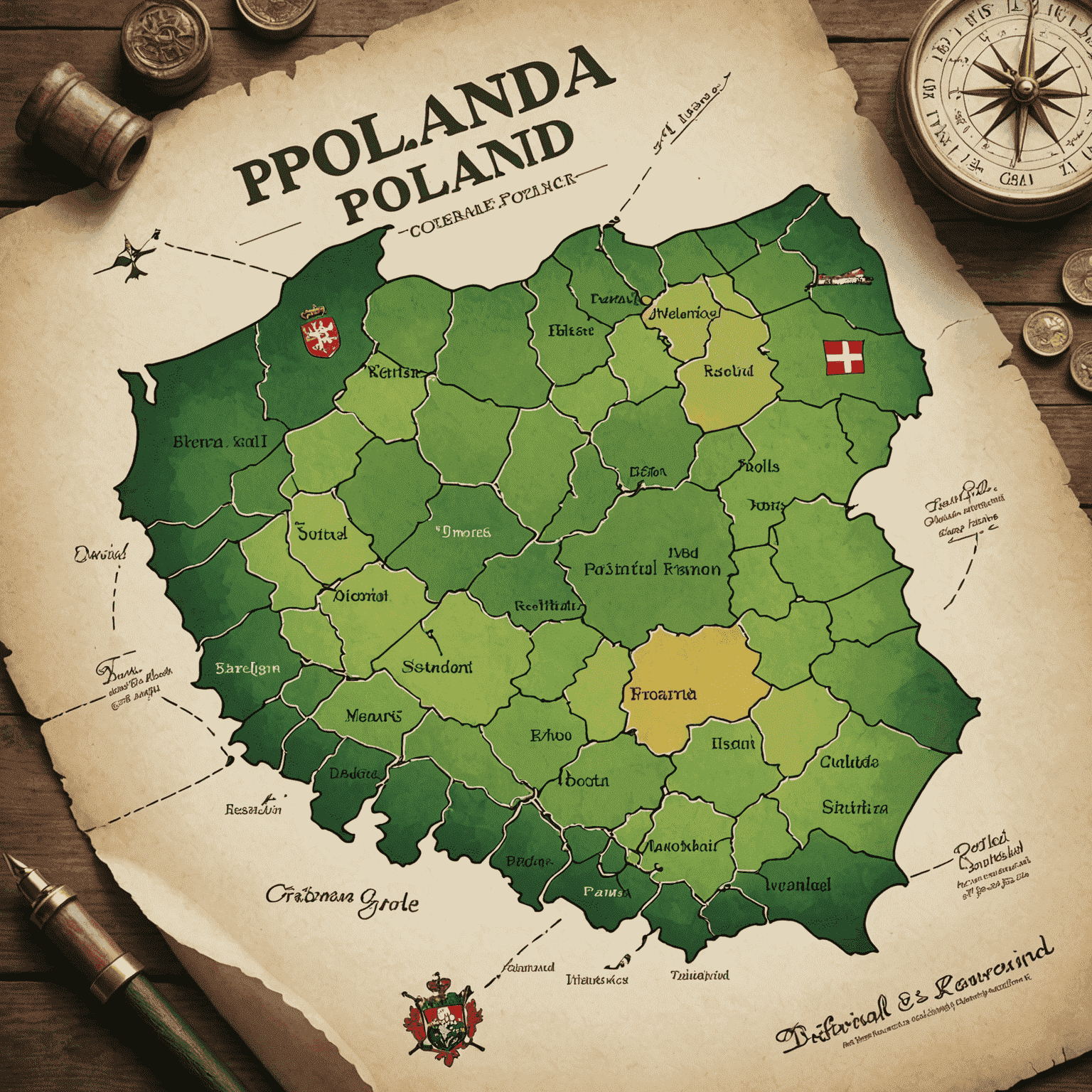 Logo Hidden Gems of Poland przedstawiające mapę Polski z zaznaczonymi ukrytymi skarbami