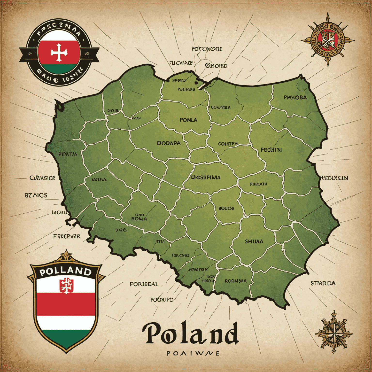 Logo Hidden Gems of Poland przedstawiające mapę Polski z zaznaczonymi ukrytymi skarbami