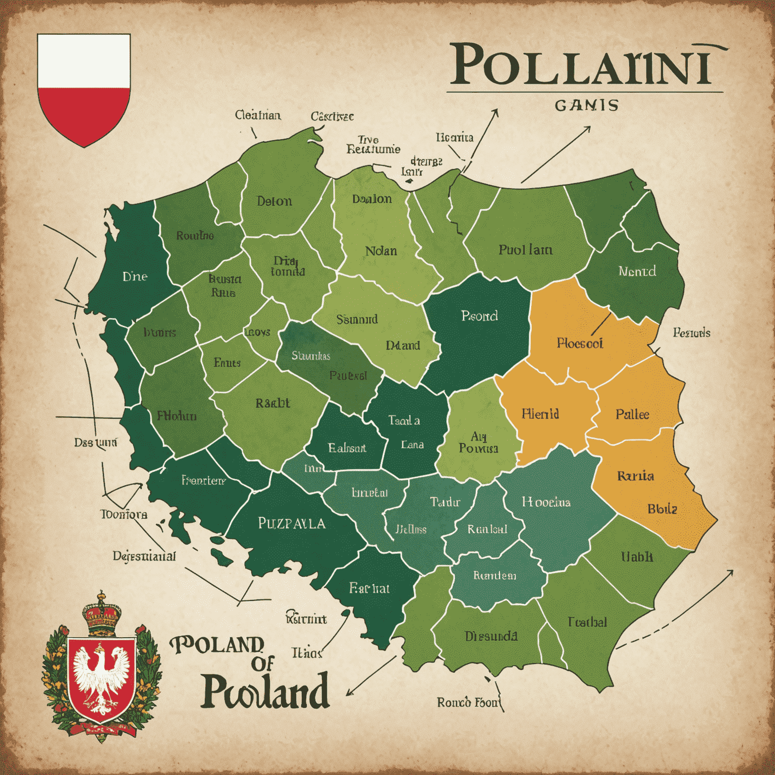 Logo Hidden Gems of Poland przedstawiające mapę Polski z zaznaczonymi ukrytymi skarbami