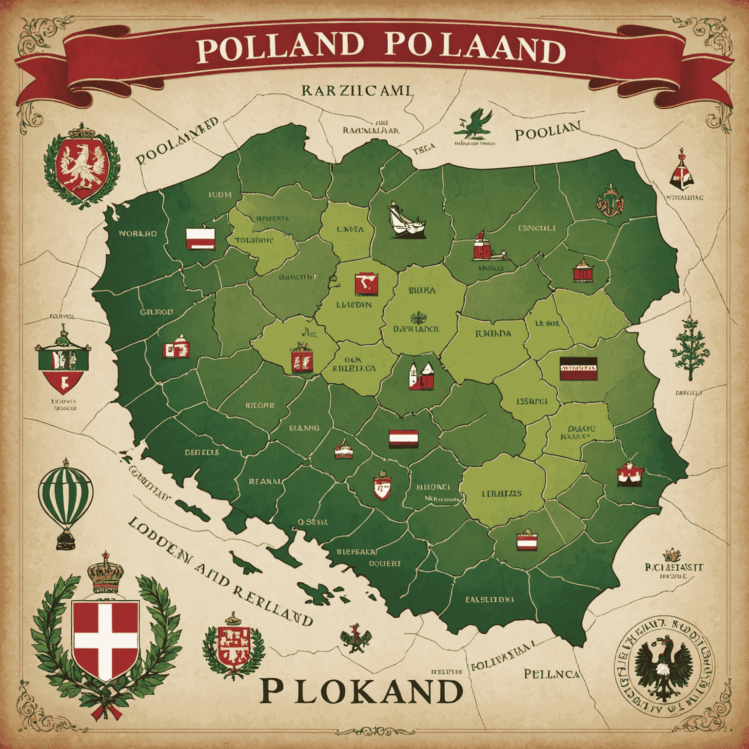 Logo Hidden Gems of Poland przedstawiające mapę Polski z zaznaczonymi ukrytymi skarbami