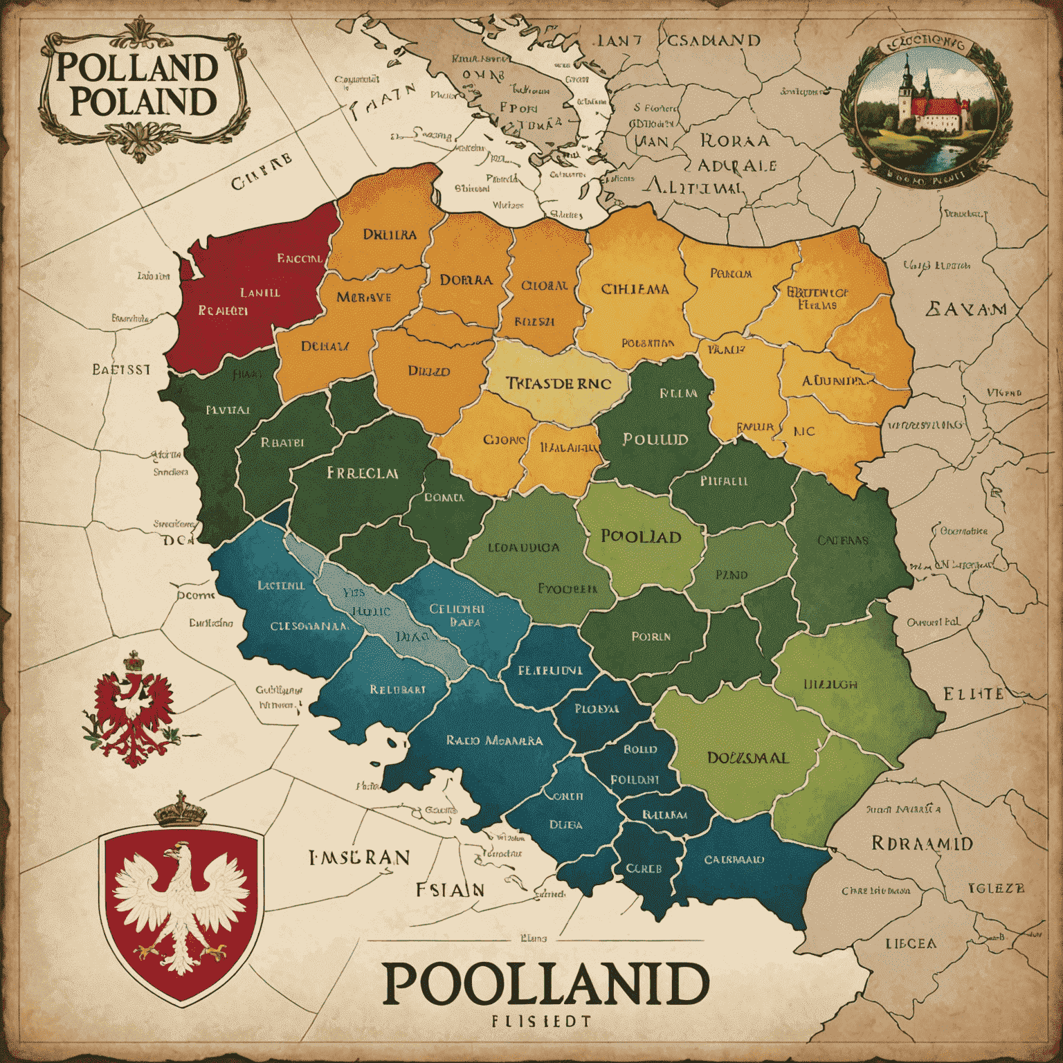 Logo Hidden Gems of Poland przedstawiające mapę Polski z zaznaczonymi ukrytymi skarbami